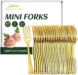 Jutieuo Mini Gold Forks 4 Inch (100-Count) Disposable Plastic Appetizer Fork for Cocktail Hors D'oeuvres, Dessert Cups, Charcuterie Board, Wedding Reception