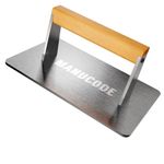 Manucode Stainless Steel Grill Press, Heavy-Duty Bacon Press with Wooden Handle, 9.25 x 5.7 Inches, Rectangular Steak Weight