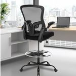 Luckyear Drafting Chair,Ergonomic Tall Office Chairs,Standing Desk Chair with Adjuatable Height,Breathable Mesh High Chair with Foot Rest,Stool Chair with Flip up Arms,Counter Height Chairs,Black