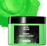 LET'S RESIN Neon Pigment Powder,100g Green Fluorescent Powder,Mica Powder for Epoxy Resin,Nail,Tumblers,Soap Making,Slime & Candle,Painting, Polymeric Clay and DIY Crafts