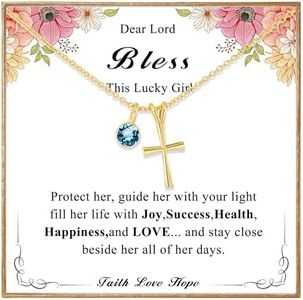DORANA Baptism Gifts for Girls S925 Cross Birthstone Necklace Women Confirmation Gift for Teen Christian Easter Gifts for Kids First Communion Gift for Daughter Teenage Girl Age,September