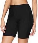 CharmLeaks Womens Sports Long Swim Short Swim Jammer Boyleg Boardshorts, L, Solid Black