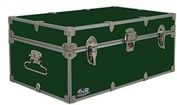 C&N Footlockers - Full-Size Happy Camper Trunk - #1 Summer Camp Trunk - Made in the USA - Steel Footlocker with Lid Stay - 32 x 18 x 13.5 Inches (Dark Green)