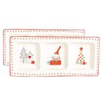 Nicola Spring Christmas Snack Plates - Patchwork Design - 32x13.5cm - White - Pack of 2 - Novelty Festive Serving Tableware Decorative Xmas Platter Food Tray with Raised Lip for Christmas Snacks