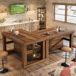 Tribesigns Kitchen Island with 3 Shelves, 55 Inches Width Kitchen Shelf with Large Worktop, Stable Wooden Structure, Farmhouse Style, Easy to Assemble, Dark Brown (Set of 2)