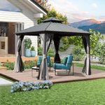 Domi 8x8FT Hardtop Gazebo, Outdoor Gazebo with Galvanized Steel Double Roof Canopy, Curtain and Netting, Metal Gazebo Pavilion for Patio, Lawn, Garden, Gray