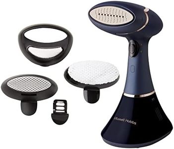 Russell Hobbs Plancha Vertical de Vapor Steam Genie Aroma - 1800 W, Placa Cerámica, 4 Accesorios: Tejidos Delicados con Difusor de Aroma, Tapicerías y Quitapelusas, Apagado Automático, Azul - 28041-56