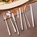 UMAI 9-Pieces Portable Stainless-Steel Cutlery Set: Knife, Fork, Spoon, Chopstick, Boba Straw, with Cleaning Brush Case Bag - Dining Table Kitchen Office School Lunchbox