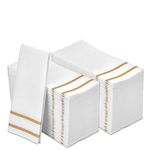 Fete Decorative Hand Towels, Gold Design 200 Disposable Linen-Feel Guest Towels – Formal Dinner, Anniversary, and Wedding Napkins for Tables, Guestrooms, and Restrooms - 8.5x4-Inches Folded,