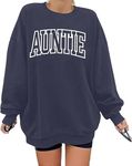 Womens Aunt Sweatshirt Cool Aunt Crewneck Sweatshirt Auntie Letter Print Long Sleeve Pullover Top, Dark Blue, X-Large