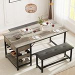 GarveeHome Dining Table Set for 4, Kitchen Dining Table Set with Upholstered Benches, Kitchen Dining Room Table with Storage Drawers & Wine Rack for Small Space-Grey