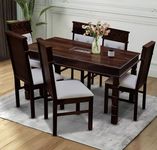 MoonWooden Solid Sheesham Wood 6 Seater Dining Table with Cushioned 6 Chairs for Kitchen Dining Room Home Hotel Wooden Dining Set Furniture (Walnut Finish)