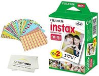 Fujifilm INSTAX Mini Instant Film 2 Pack - 20 Sheets - (White) for Fujifilm Instax Mini 8 & Mini 9 Cameras + Frame Stickers and Microfiber Cloth Accessories