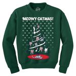 Crazy Dog T-Shirts Meowy Catmas Funny Christmas Holiday Crew Neck Sweatshirt (Forest Green) - S