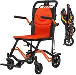 Festisoul Lightweight Transport Wheelchair, Aluminum Portable Wheelchair with Silent Brakes, Folding Design for Seniors & Adults, Black & Red