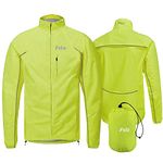 FDX Men’s Cycling Jacket - Waterproof Lightweight Breathable Cycle Rain Top High Visibility Full Sleeves Reflective Tops - Windproof Packaway Coat for Running, Mountain Bike Racing(Yellow, 3XL)