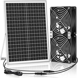 Solar Fan - 20 W Solar Module, Solar Powered Extractor Fan for Chicken Coop/Greenhouse/Pet House, with Two Fans for Air Intake or Extraction, IP66 Waterproof, 3500 rpm, 4 m Cable