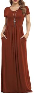 VIISHOW Women's Short Sleeve Floral Dress Loose Plain Maxi Dresses Casual Long Dresses with Pockets, Caramel, X-Large