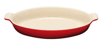 Le Creuset Heritage Stoneware 1.7 Quart Oval Au Gratin Dish, Cerise (Cherry Red)