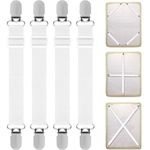 Quelcc Bed Sheet Clips, 4PCS Adjustable Bed Sheet Straps, Elastic Sheet Straps Suspenders Clips for Bedding, Fitted Bed Sheet Grippers to Keep Your Sheets in Place