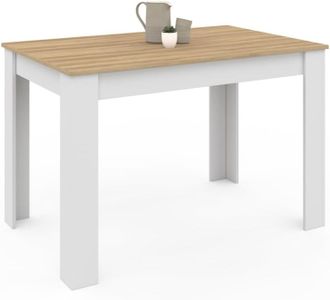 IDMarket - Table à Manger Rectangle ROZY 4 Personnes Blanc Plateau façon hêtre 110 cm