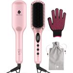 MiroPure 2-In 1 Ionic Hair Straightener Brush Mch Heating Hair Straightening Irons With Free Heat Resistant Glove And Temperature Lock Function (Golden Pink)