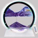 Akaco Sand Art Liquid Motion with Light White Wood Base Moving Sand Art Round Glass Flow Sand Painting 3 Color Changing Deep Sea Sandscape Table Lamp for Desk Toys Home Decor Creative Gift(Purple)