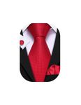 Barry.Wang Red Tie Pocket Square Cufflinks Set Solid Color Neckties Christmas Party