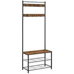 VASAGLE Coat Rack, Coat Stand with Shoe Storage Bench, Hall Tree with Shoe Rack, 3-in-1 Design, Steel Frame, for Hallway, Entrance, 32 x 70 x 177 cm, Industrial, Rustic Brown and Black HSR41BX