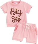 PanLidapan Big Sister Little Sister Summer Outfit Clothes Toddler Newborn Baby Girl Embroidery Tee Shirt Top Shorts Set (Big Sister, 18-24 Months)