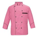 Men's Multi Color Chef Jacket/Light Weight Chef Coat With Contrast Black Piping(Size,S-5XL), Pink, 2X-Large