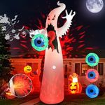 GlobaLink 3.6m/12ft Halloween Inflatable Ghost, IP44 Waterproof Halloween Outdoor Inflatable with Horror Induction Sound and Projection LED Lights, Halloween Blow up White Ghost for Party Garden Decor