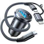 LISEN for iPhone 16 Car Charger USB C Car Charger 54W All Metal Cigarette Lighter USB Car Phone Charger Adapter with 3.3ft Type C/L Cable Fit 12V USB Socket for iPhone 15 pro max 14 13 12 Samsung S24