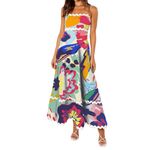 YILEEGOO Women's Bobo Sleeveless Long Maxi Dress A-Line Floral Print Square Neck Backless Spaghetti Strap Swing Dress for Party Club (Multi-Color, S)