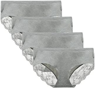 LIQQY Women's 4 Pack Cotton Mid Rise Pretty Lace Back Full Coverage Brief Panty Underwear (Heather Grey, X-Large)