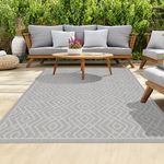 homeart Outdoor Rugs | Easy-Cleaning Indoor & Outdoor Area Rugs for Porch, Deck, Balcony, Garden, Picnic, Kitchen, Hallway | UV & Weather-Resistant Large Patio Rug Mats | Grey Cream, 160 x 230 cm