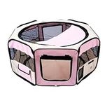 PawHut Fabric Dog Play Pen Puppy Pet Cat Rabbit Pig Guinea Playpen Run Indoor & Outdoor, Dia 90 x 41H cm Pink