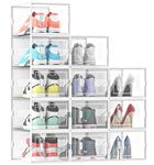 MYHMCT Shoe Storage Boxes 12 Pack Shoe Organizer for Closet, Clear Plastic Stackable Shoe Containers Under Bed Shoe Storage for Entryway, Closet Floor, Drop Front, Fit up to UK Size 12, White