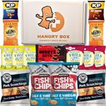 Savoury Pub Snacks - 15 Item - Movie Night Snacks Hamper - Pork Scratchings, Burton's Fish & Chips, Smiths Bacon Fries, Scampi Fries, Nobby's Nuts, Peanuts, Mini Cheddars