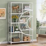 TIYASE 5-Shelves Bookshelf Modern Etagere Bookcase,71 Inch Tall Staggered Bookcase,Wood Freestanding Open Display Book Shelves Storage Organizer for Living Room Home Office, White