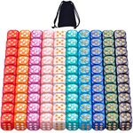 AUSTOR 100 Pieces 12mm Dice 6 Sided Game Dice Pearl Colors Round Corner Dices Tiny Dice for Tenzi, Farkle, Yahtzee, Bunco or Teaching Math with a Drawstring Storage Bag