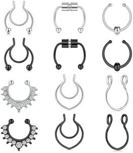 D.Bella Fake Nose Ring Fake Septum Fake Nose Ring Faux Nose Rings for Women Men Fake Nose Piercing Clip On Nose Ring non Piercing Fake Nose Ring Hoop Fake Septum Piercing Fake Septum Ring
