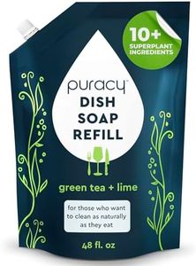 Puracy Natural Dish Soap Refill, Skin-Softening Plant-Based Liquid Dishwashing Detergent Soap, Clean-Rinsing Water-Sheeting Formula, (Green Tea and Lime 48 Oz)