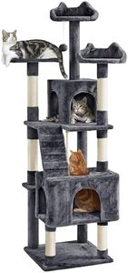 Yaheetech XL Cat Tree, 72in Multi-Level Cat Tower with 2 Cozy Caves, 3 Soft Perches, Scratching Posts, Board, and Dangling Ball, Pet Furniture Play House for Kittens/Cats, Dark Gray