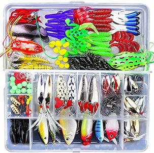 Fishing Lure Kit, Fishing Lures Baits Kits for Bass with Tackle Box Covering Crank Baits Fishing Spoons Spinner Baits Frog Lures More Fishing Gear Tackle Kit for Trout Bass Salmon