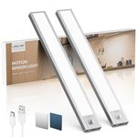 LROLTEF Aluminium Under Cabinet Kitchen Lights, Motion Sensor Dimmable 21cm 1500mAh 6500K LED Under Counter Rechargeable Wardrobe Indoor Night Lights for Kitchen Shelf Stairs Closet 2 Pack