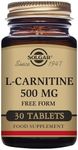 Solgar 500 mg L-Carnitine Tablets - Pack of 30 - Metabolism Support - Helps Transport Fatty Acids - Vegan, Gluten Free and Kosher