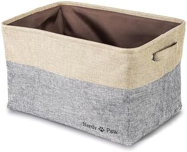 Nerdy Paw Medium Size Dog Toy Storage Basket - Rectangular Gray Fabric Bin with Handles - Pet Toys Organizer for Living Room - Collapsible Design - Easy to Use