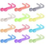 Nose Studs, 24 Pcs Multicolor L Shaped Hypoallergenic Nose Studs Retainer Piercings Jewelry for Women, Men (12 Colors)