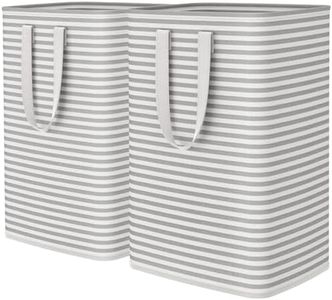 Lifewit 2 Pack Laundry Hamper Large Collapsible Laundry Baskets, Freestanding Waterproof Clothes Hamper Storage Basket with Easy Carry Extended Handles for Clothes Toys in Laundry Room Bedroom Bathroom College Dorm for Adults Kids, Grey,2 x 72L